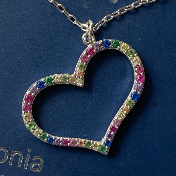 Olivia and Jackson Rainbow Floating Heart Necklace – Cubic Zirconia, Silver NWT - Picture 2 of 3
